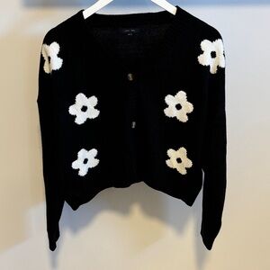 Love Tree Black Cardigan with White Floral Accents.